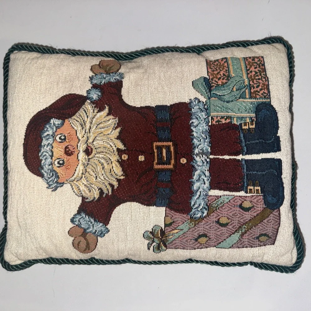 David Carter Brown Deck the Halls Santa Tapestry Throw Pillow Red Green 12x9